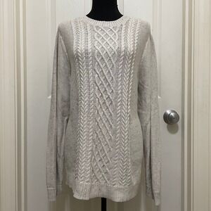 Croft & Barrow Cable‎ Knit Sweater Crew Neck Pullover Cotton Blend Off White XL